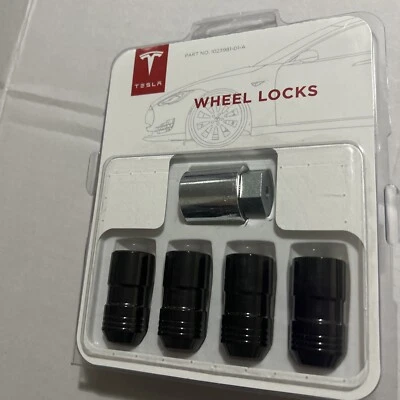 Tesla Wheel Locks 1023981-01-A Chrome Black NIP - Image 1 of 2