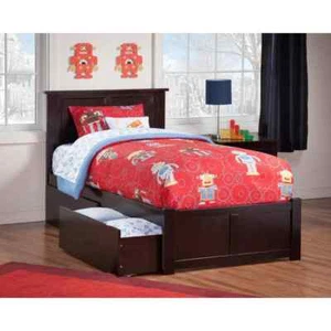 Madison Espresso Twin XL Solid Wood Storage Platform Bed with Flat Panel Foot Bo - Picture 1 of 7