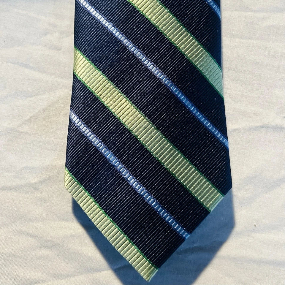 MERONA - RAYAS AZULES Y VERDES - ¡CORBATA CUELLO 100% SEDA! Foto 1 de 3