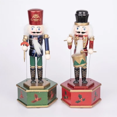 1 Wooden Nutcracker Music Box 30cm Clockwork Christmas Figurines Xmas Home Decor - Image 1 of 4