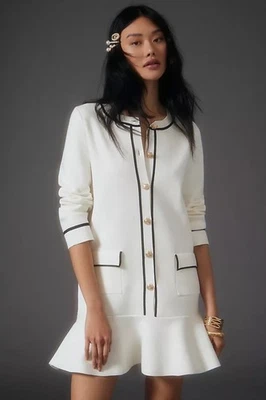 Vestido suéter con volantes para mujer talla M/L blanco manga larga dorado abotonado NUEVO Foto 1 de 4