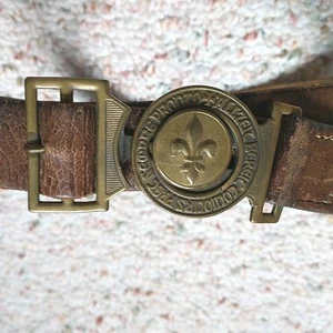VTG Swiss Scout Belt Brown Leather Brass Buckle Fits Waist 25-37" 1950-1960*READ - Picture 1 of 11
