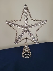 Faceted 3D Silver Gold Tone Star Christmas Tree Topper Ornament Rhinestone &bead - Picture 1 of 3