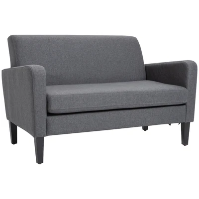Linen Modern Curved 2-Seat Sofa Loveseat Thick Cushion Wood Legs Grey Outsunny - Image 1 of 4