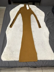 New Zara Knit Womens Ribbed Knit Long Sleeve Turtleneck Maxi Fit Sweater Dress S - Picture 1 of 9