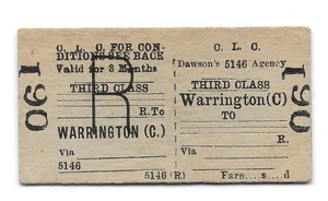 Railway Ticket CLC Warrington to ... 3rd Return Cheshire Lines Edmondson Dawsons - Picture 1 of 1