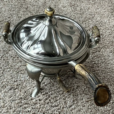 Antigua cacerola Manning Bowman plato para rozar con asas y quemador de asta de ciervo Foto 1 de 4