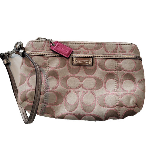 Bracciale Coach Signature Ext beige oro rosa spilla fodera bordo pelle logo difetti*