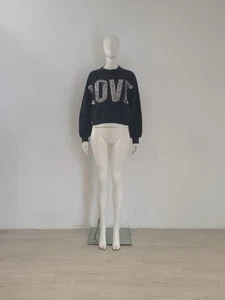 MIKUTA (S) Grey Jumper UK 8 10 EU 36 38 Love Sequin Spell-Out Cotton Sweatshirt - Picture 1 of 16