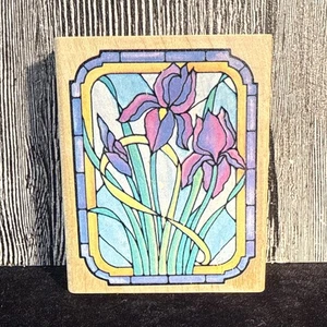 NEW Wood Rubber Stamp Stained Glass Iris Flower Stampede A1243F Floral -FreeShip - Picture 1 of 4