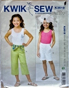 KWIK SEW K3519  TOPS SHORTS PANTS  GIRLS SIZES XS S M L XL  UNCUT FF - Picture 1 of 2