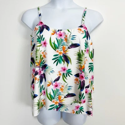 Camiseta de natación Island Escape Tankini para mujer 24W blanca tropical floral busto soporte nueva con etiquetas Foto 1 de 4