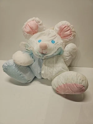 Puffalump Plush Mouse Fisher Price 1988 White Pink Blue Baby Vintage 10" - Image 1 of 4