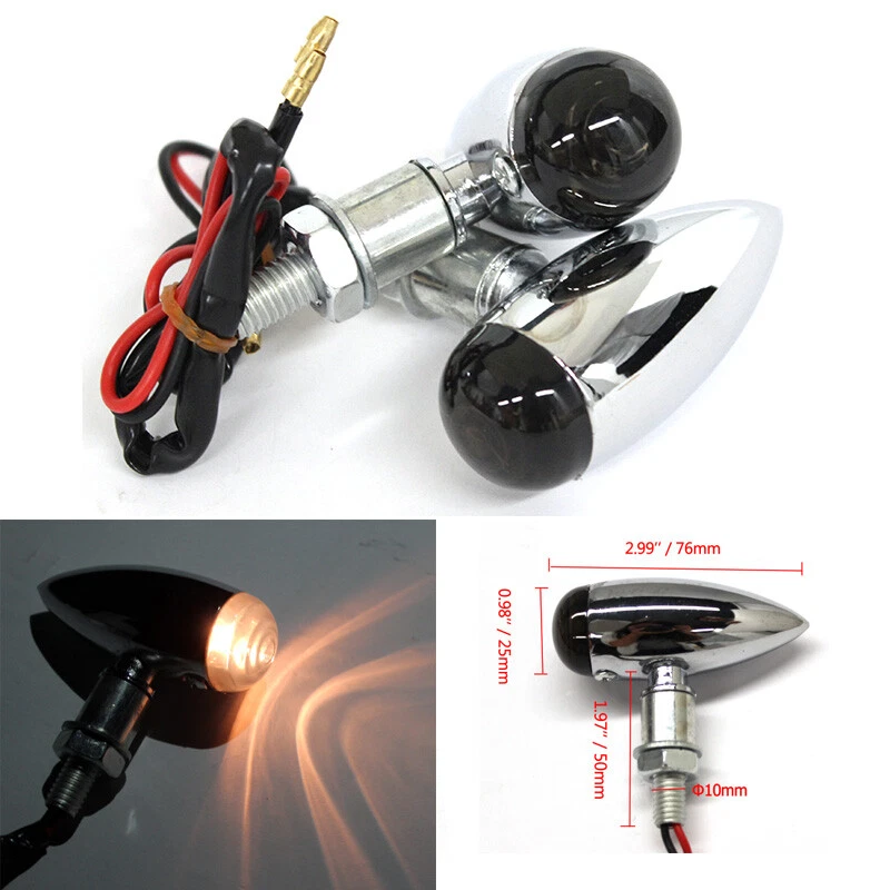 Mini Bullet Motorcycle Chrome Turn Signal Lights Amber Indicator For Harley AMAS - Image 1 of 4