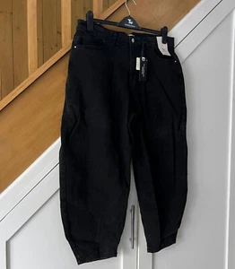 New TU Size 16 Petite Jeans Black Stonewash Denim Balloon Pants Volume Wide Leg - Picture 1 of 12