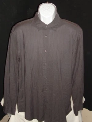JOHN VARVATOS STAR EE. UU. 2 TONOS GRIS RAYAS 100 % ALGODÓN L/S BOTÓN FT. CAMISA XL Foto 1 de 4