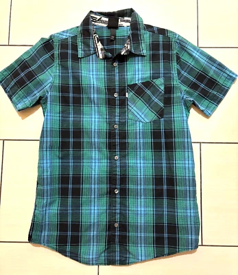 Camisa Shaun Blanca Niños Abotonada XL Azul Verde Cuadros Manga Corta Informal Top Foto 1 de 4