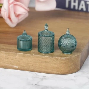 Doll House Access 1:12th Miniature - Set of 3 Beautiful Canisters BLUE - Picture 1 of 5