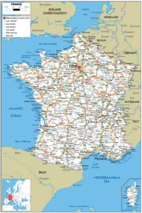 France Map Wall Print Poster Home School Educational Chart Decoration A1 A2 A3 - Picture 1 of 15
