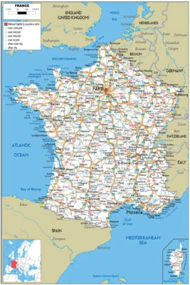 France Map Wall Print Poster Home School Educational Chart Decoration A1 A2 A3 - Image 1 of 4