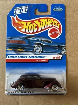 (2) 1999 Hot Wheels #649 First Editions #1 1936 Cord Purple NIP Diecast Car  - Image 1 of 2