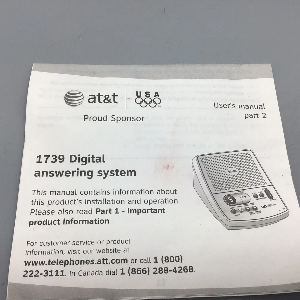 At&t 1739 Answering Machine Part 2 Users Manual - Image 1 of 2