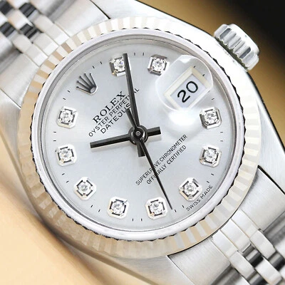 ROLEX LADIES DATEJUST 18K WHITE GOLD & STAINLESS STEEL SILVER DIAMOND DIAL WATCH - Image 1 of 4