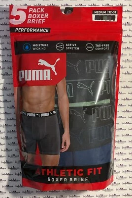 Paquete de 5 calzoncillos boxer PUMA para hombre rendimiento talla M (32-34) verde/azul/gris NUEVO Foto 1 de 4