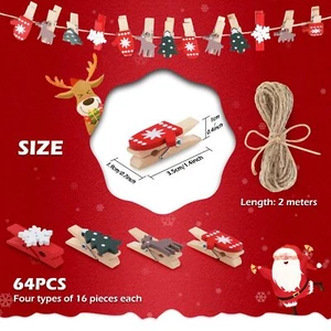 Christmas Wooden Photo Clips 60 Pcs Mini Clothespins Small Craft Clothes Pin Tin - Picture 1 of 6
