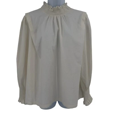 Ann Taylor Petite Corduroy Long Sleeve Ruffle Neck Back Zip Ivory Top Size XL P - Image 1 of 4