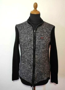 Carlo Colucci Wool Sweater S Full Zip Merino Gray Black Men Knit Winter Warm - Picture 1 of 11