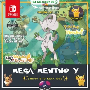 ✨ MEGA MEWTWO Y SHINY OR NOT 6IV TRADE ✨ Pokemon Lets Go Pikachu / Eevee 🤎⚡ - Imagen 1 de 3