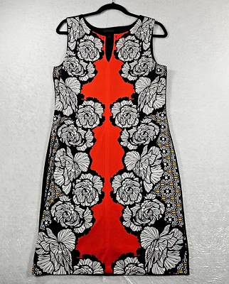 Worthington Sheath Floral Dress Womens Medium Black Orange Keyhole Sleeveless - Image 1 of 4