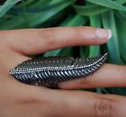 Feather Shaped Diamond Full Finger Ring 925 Silver Designer Christmas Jewelry.