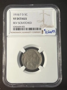 1918/7 D BUFFALO NICKEL  NGC VF DETAILS REV SCRATCHED 002 - Picture 1 of 4