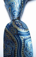 New Classic Paisley  Blue Gold Black JACQUARD WOVEN 100% Silk Men's Tie Necktie