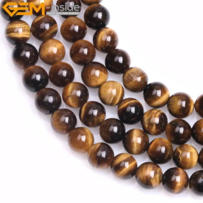 Natural Stone Genuine Tiger Eye Gem Beads For Jewelry Making 15" Free Shipping - Image 1 of 4