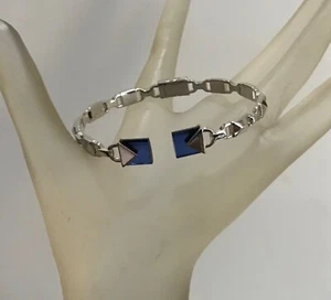 Michael Kors Sterling Silver Hinged Mercer Link Cuff Bracelet w/Blue Stones - Picture 1 of 4
