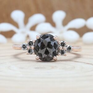 Black Gray Oval Diamond 14K Solid Gold Ring Engagement Wedding Ring KDN9431