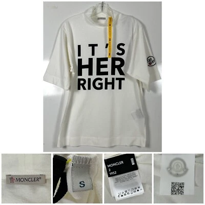 Moncler Mujer Gráfico Estampado Cuello Simulado Camiseta Blanca Pequeña Nueva Con Etiquetas Foto 1 de 4