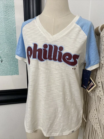 NWT Philadelphia Phillies WOMENS MEDIUM V-Neck White T-Shirt Short Sleeve Cover