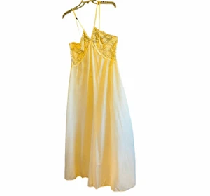 #4583 Vintage Miss Elaine beige nightgown sheer with lace size L - Picture 1 of 7