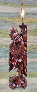 Large Root Wood Hand Carved Vintage Chinese Wise Immortal 灰 Huī The Rat Lamp - Picture 1 of 23