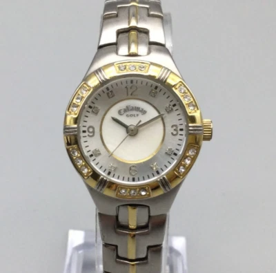 Callaway 高尔夫手表女式 26 毫米银色金色双色闪亮全新电池 7 — 第 1/4 张图片