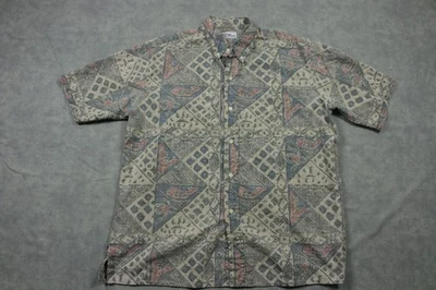 Reyn Spooner Shirt Mens Beige Blue Fish Tribal Hawaiian Button Front Aloha Print - Image 1 of 4