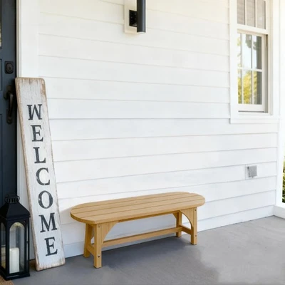 Modern HIPS Garden Bench Outdoor - Minimalist Backless Patio Bench with Slats - Image 1 of 4