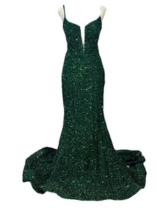 Abito da sera a sirena Jovani verde smeraldo sequenza taglia 2 - Foto 1 di 7