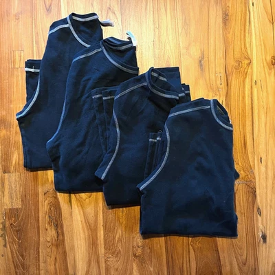 4 black men's light thermal shirts long sleeve by Canvas, white stitching, large Foto 1 de 4