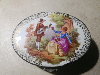 Cofanetto Antico Portagioie Scatola In Argento 800  . Placca In Limoges.  - Immagine 1 di 4