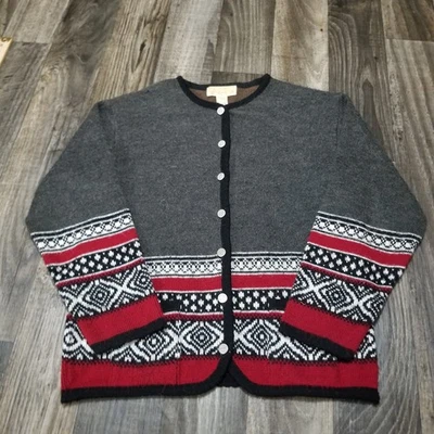 Vintage Tally Ho Acrylic Sweater Cardigan Size Small Fair Isle Print Boho - Image 1 of 4